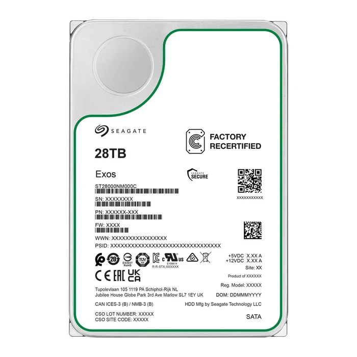 Seagate Exos 28 TB ST28000NM000C-REC Ανακυκλωμένος (Recertified) 3.5" SATA 6Gb/s Εσωτερικός Σκληρός Δίσκος
