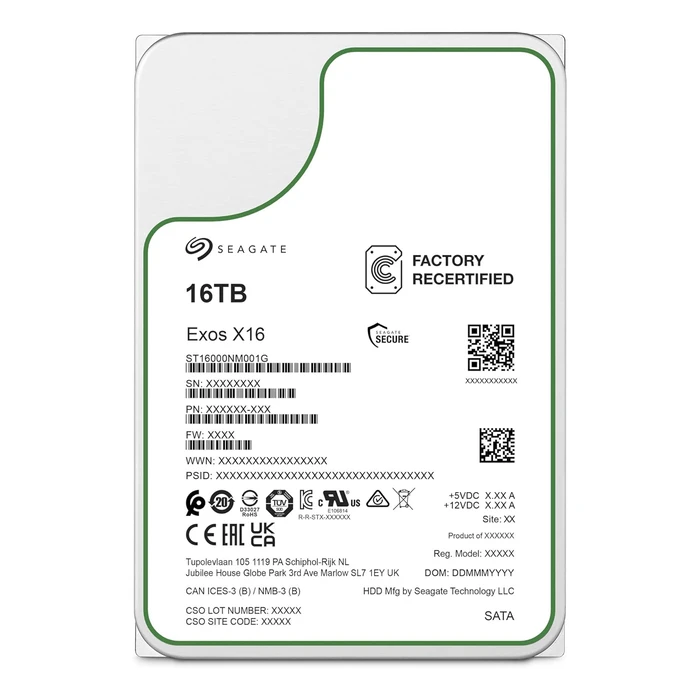 Seagate Exos X16 HDD - 16 TB - 3.5" - SATA 6 Gb/s - OEM RECERTIFIED (ST16000NM002C-REC)