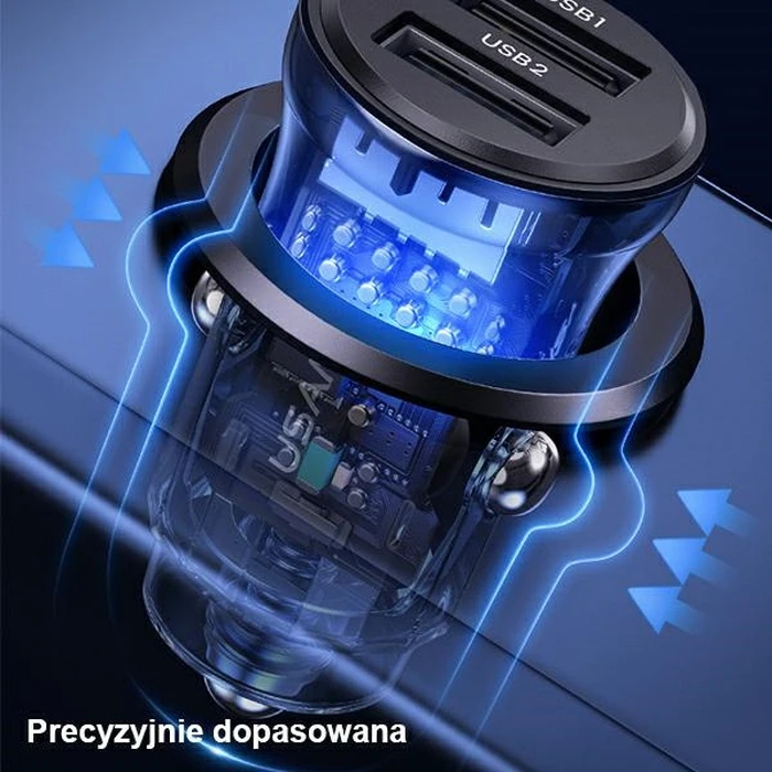 USAMS C31 Car Charger 3A 2xUSB-A Fast Charge niebieski/blue CC162CC02