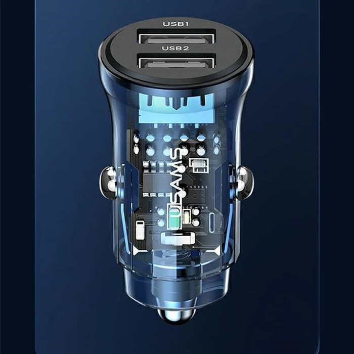 USAMS C31 Car Charger 3A 2xUSB-A Fast Charge niebieski/blue CC162CC02