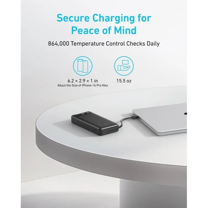 Power Bank Anker 20,000mAh 87W Max Fast Charging Built-in USB-C Cable
