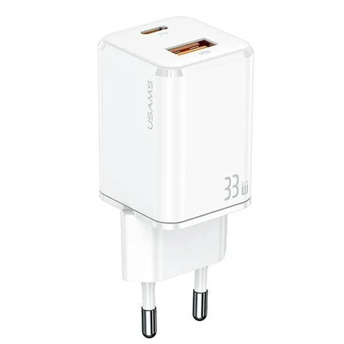 USAMS Wall Charger 1xUSB-C+1xUSB T43 33W PD3.0 +QC3.0 Fast Charging white CC144TC02 (US-CC144)