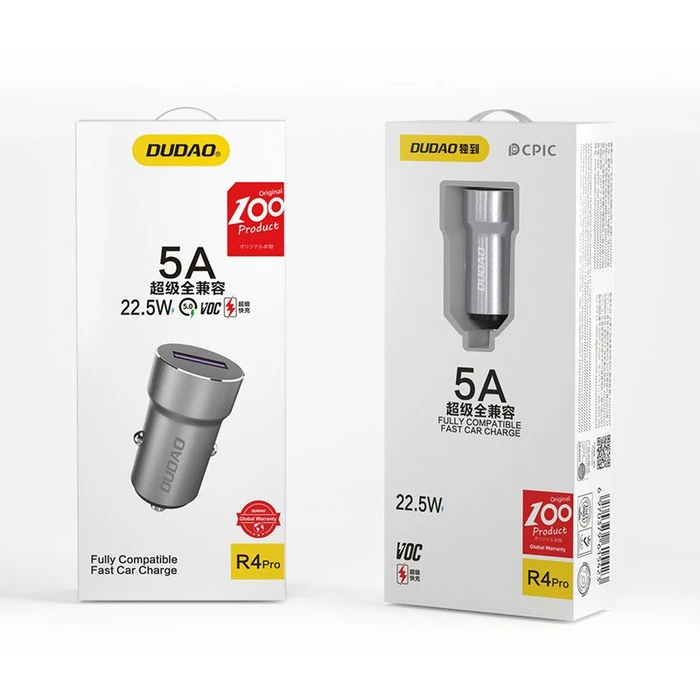 Dudao Fast USB Cigarette Lighter Car Charger 5 A 22.5 W Quick Charge 3.0 VOOC Gray (R4Pro Upgrade gray)
