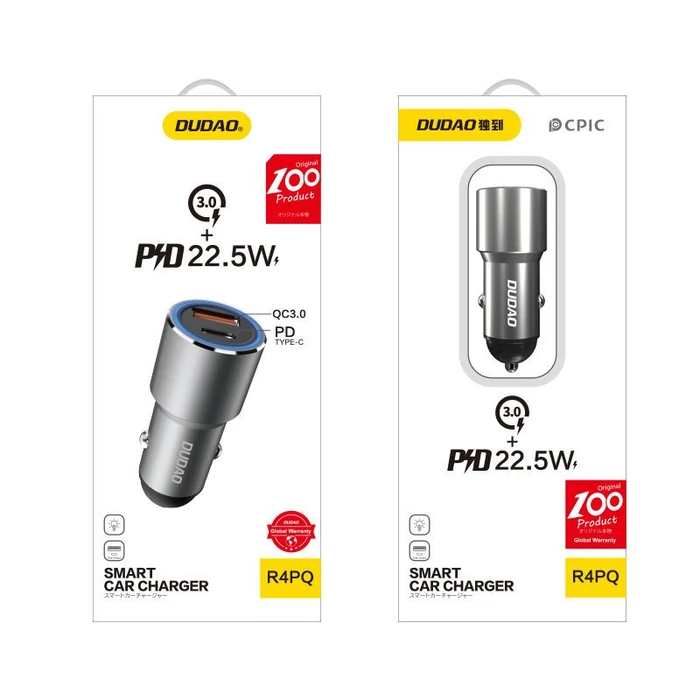 Dudao USB / USB Car Charger Type C Power Delivery Quick Charge 22.5 W Gray (R4PQ)
