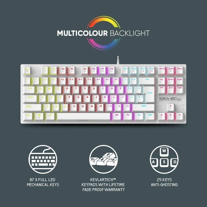 Gaming Πληκτρολόγιο Ενσύρματο Armaggeddon Mechanical MKA-2C NEO WHITE LINEAR RED SWITCH