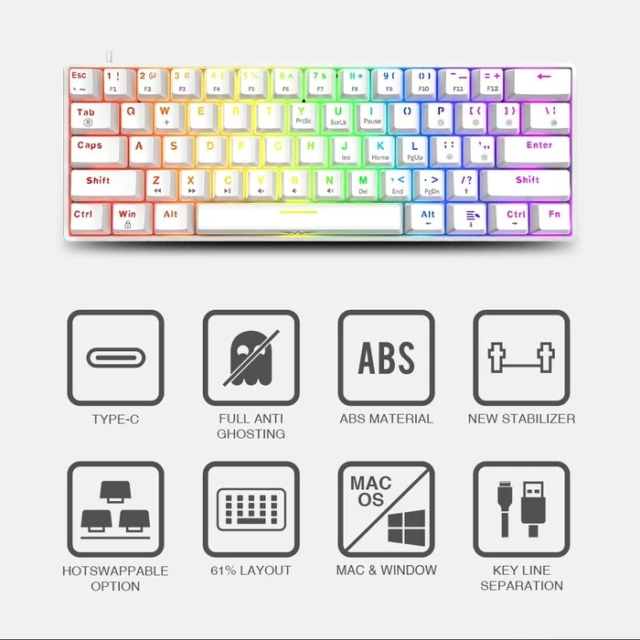 Gaming Πληκτρολόγιο Armaggeddon Mechanical Mka-1C Nex White Tactile Brown Switch