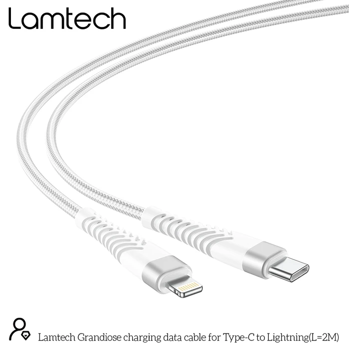 Καλώδιο Lightning Lamtech HQ UNBREAKABLE Type-C to Lightning WHITE 2M