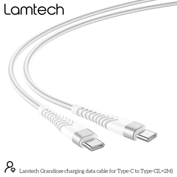 Καλώδιo USB Lamtech HQ UNBREAKABLE Type-C to Type-C WHITE 2M