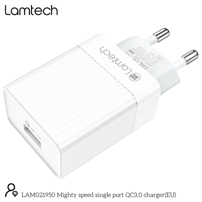 Φορτιστής Πρίζας Lamtech Quick Charger USB3.0 18W WHITE