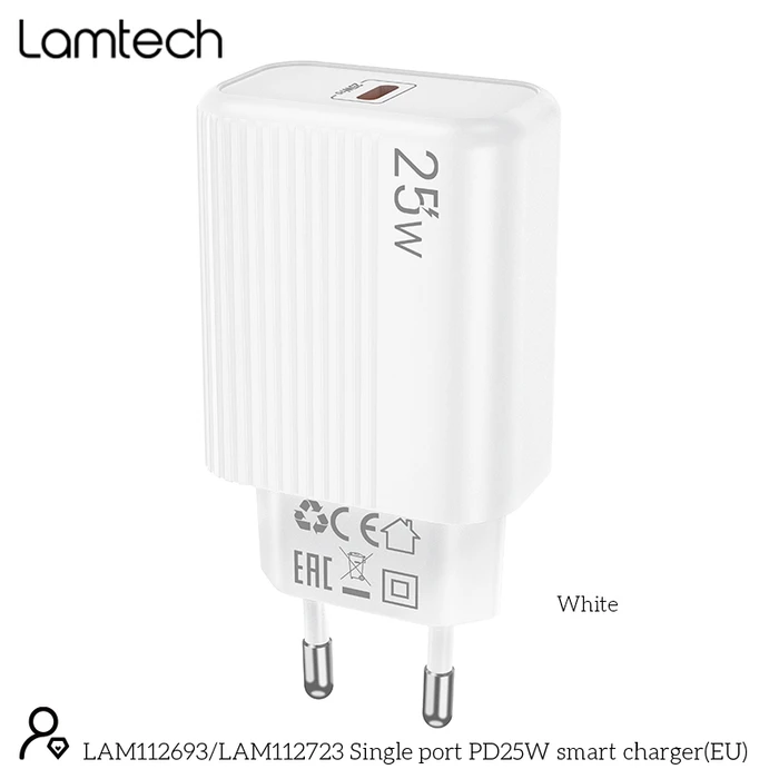 Φορτιστής Πρίζας Lamtech FAST Charger Type-C PD25W WHITE