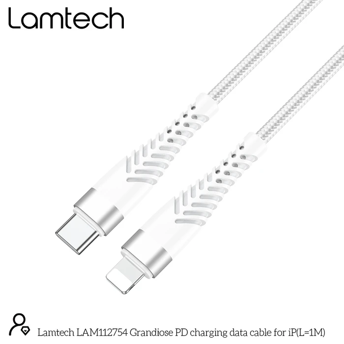 Καλώδιο Lightning Lamtech HQ UNBREAKABLE Type-C to Lightning WHITE 1M