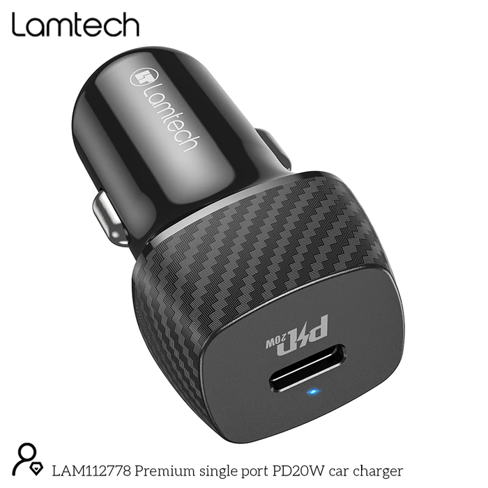 Φορτιστής Αυτοκινήτου Lamtech PREMIUM FAST IN-Type-C PD20W Black