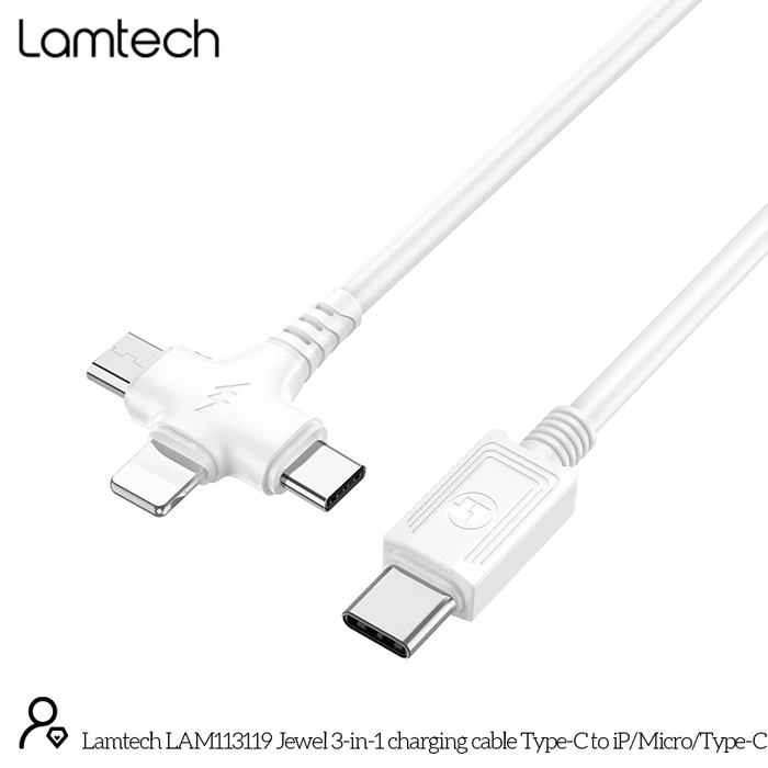 Καλώδιο USB Lamtech 3 IN 1 Charging Type-C TO Type-C/LIGHTNING/MICRO USB 1M White