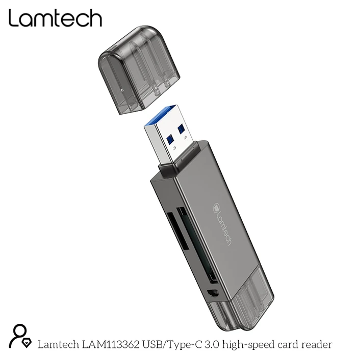 Card Reader Lamtech USB/Type-C 3.0 HIGH SPEED METAL GREY