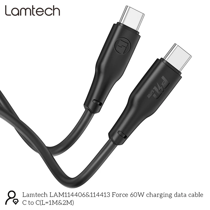 Καλώδιο Lamtech Type-C To Type-C 60w 1m Black