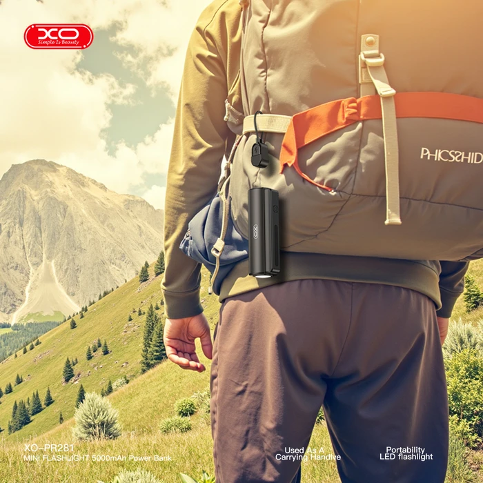XO Powerbank PR281 Mini Powerbank 5000mAh with Built in Flashlight and Charging Cable