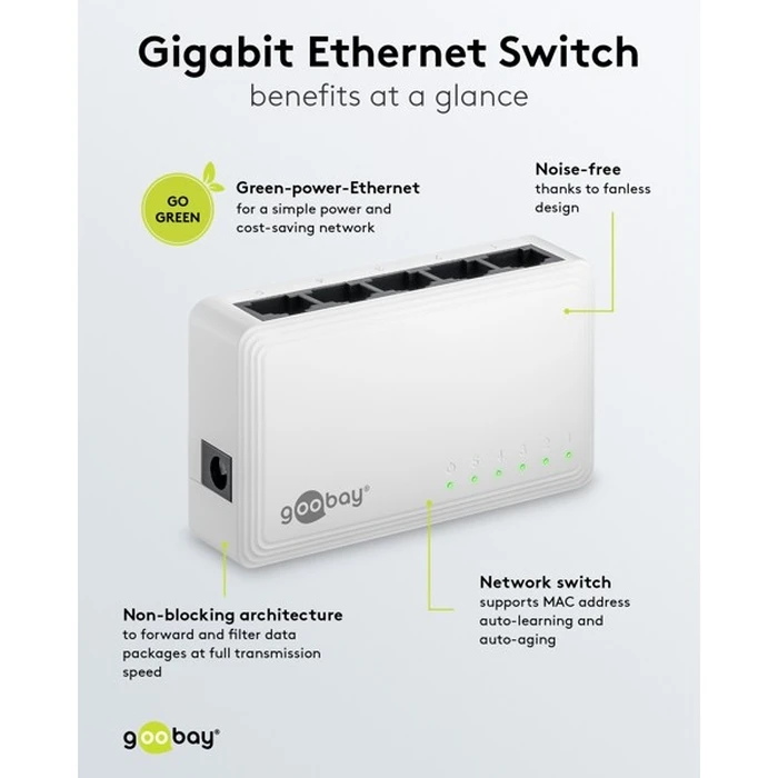 Goobay Gigabit Ethernet Switch 5 Θυρών 64563 - Λευκό