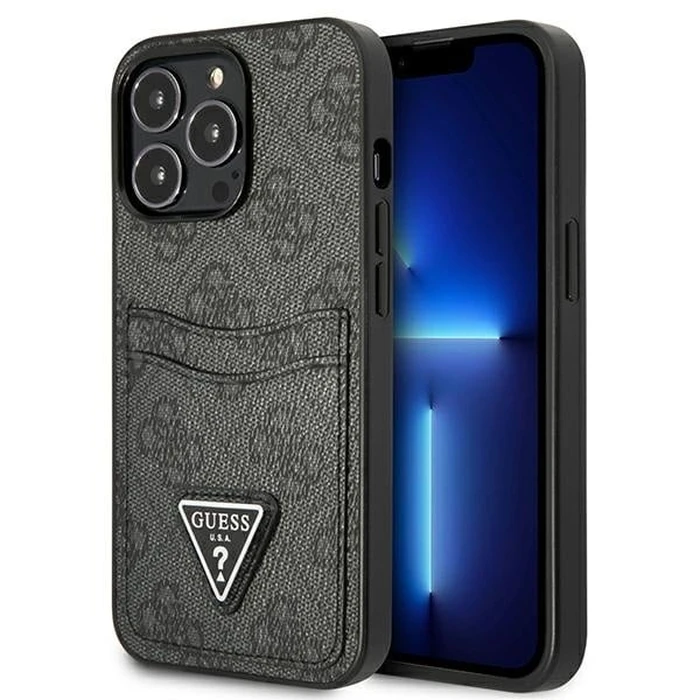 Guess GUHCP13LP4TPK Apple iPhone 13 Pro black hardcase 4G Triangle Logo Cardslot