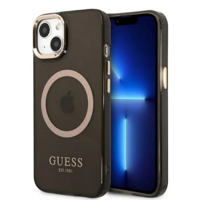Guess GUHMP13MHTCMK Apple iPhone 13 black hard case Gold Outline Translucent MagSafe