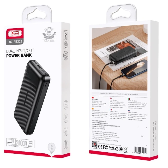 Power Bank XO PB302 Light Display 20000mAh Μαύρο