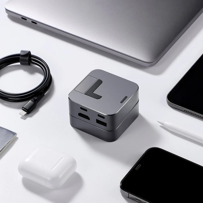 Joyroom Multifunctional Hub USB-C - USB 3.0 / RJ45 / HDMI / USB-C / Thunderbolt for MacBook Pro gray (S-H121 Gray)