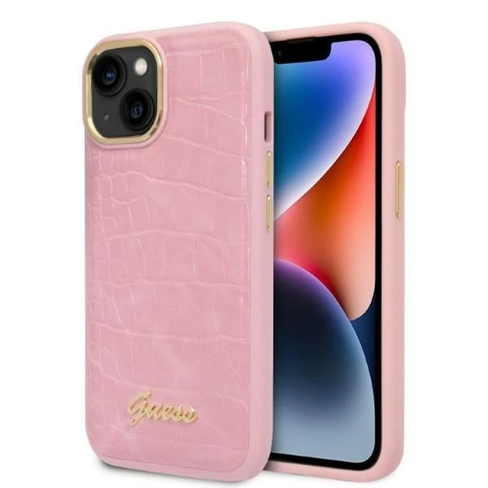 Guess GUHCP14MHGCRHP Apple iPhone 14 Plus / 15 Plus pink hardcase Croco Collection