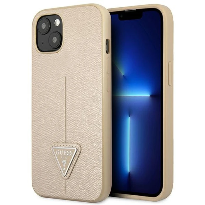 Guess GUHCP14MPSATLE Apple iPhone 14 Plus / 15 Plus beige hardcase SaffianoTriangle Logo