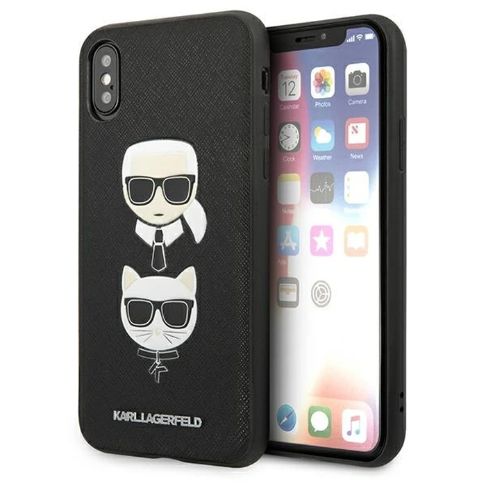 Karl Lagerfeld KLHCI65SAKICKCBK Apple iPhone XS Max black hardcase Saffiano Ikonik Karl&Choupette Head
