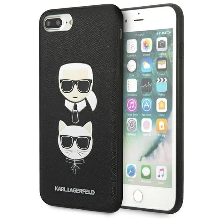 Karl Lagerfeld KLHCI8LSAKICKCBK Apple iPhone 8/7 Plus black hardcase Saffiano Ikonik Karl&Choupette Head