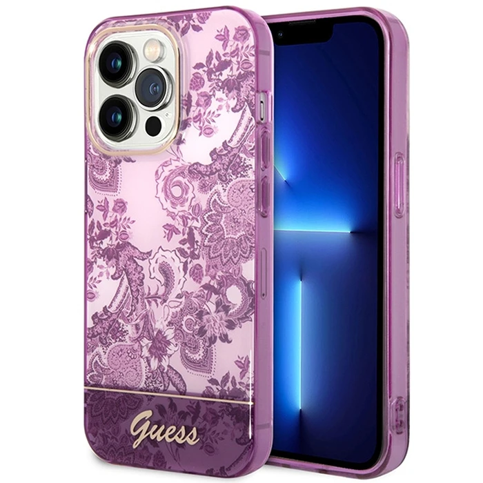 Guess GUHCP14XHGPLHF Apple iPhone 14 Pro Max fuschia hardcase Porcelain Collection