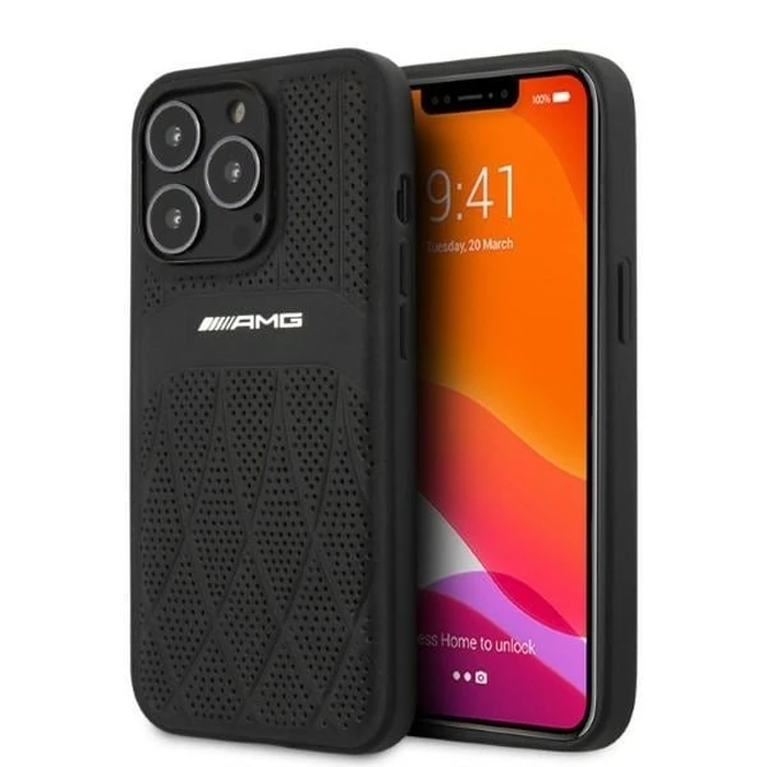Mercedes AMG AMHCP13LOSDBK Apple iPhone 13 Pro black hardcase Leather Curved Lines