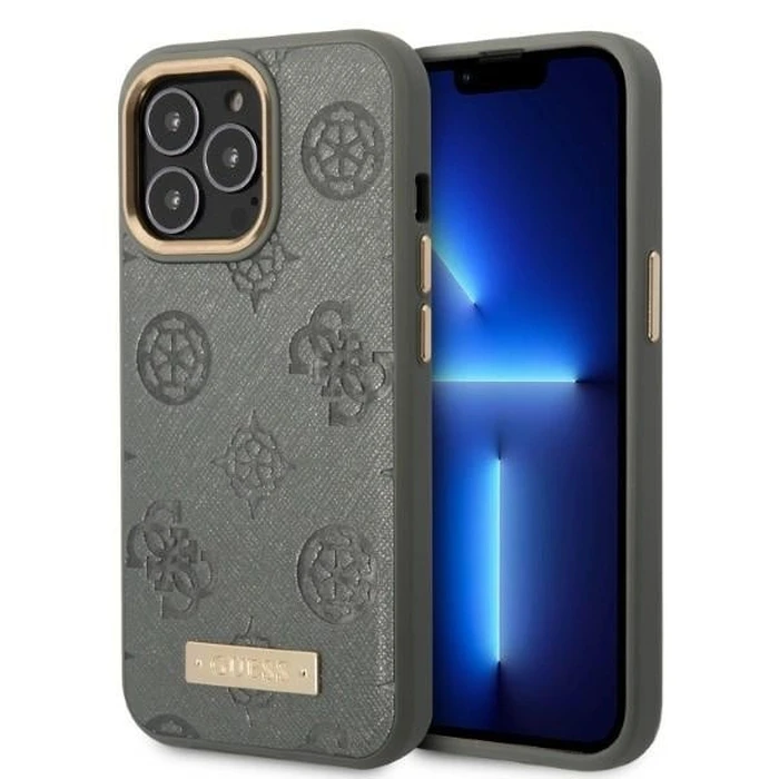 Guess GUHMP13XSAPSTG Apple iPhone 13 Pro Max grey hardcase Peony Logo Plate MagSafe