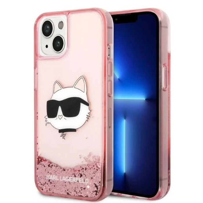 Karl Lagerfeld KLHCP14MLNCHCP Apple iPhone 14 Plus / 15 Plus pink hardcase Glitter Choupette Head