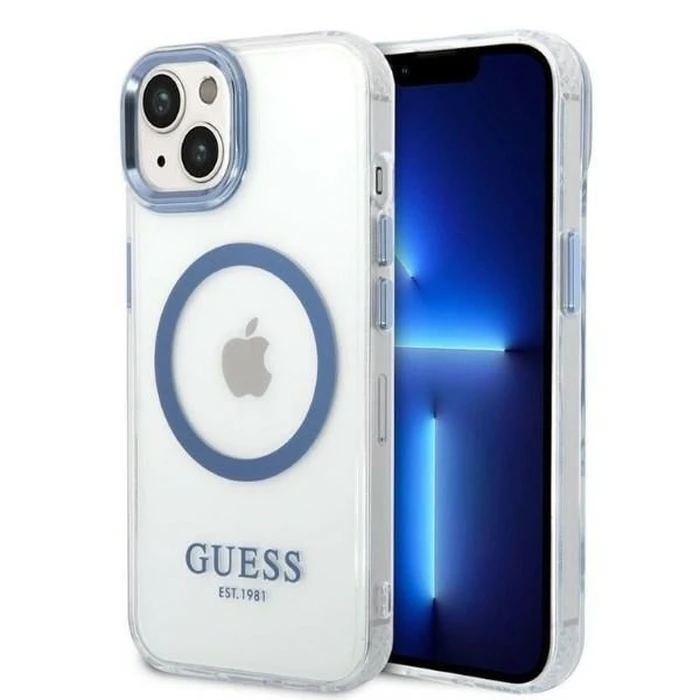 Guess GUHMP14MHTRMB Apple iPhone 14 Plus / 15 Plus blue hard case Metal Outline Magsafe