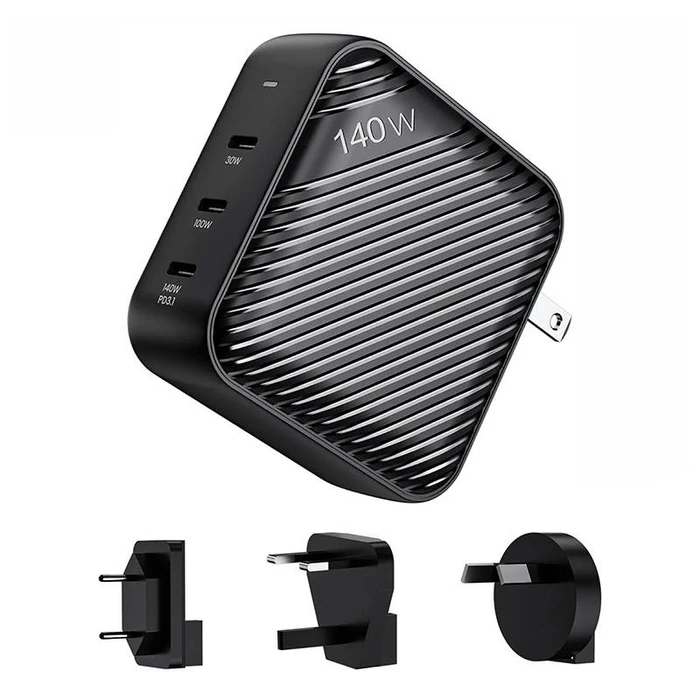 Φορτιστής Πρίζας INVZI GanHub 3x USB-C, 140W, EU/UK/AU/US (black)