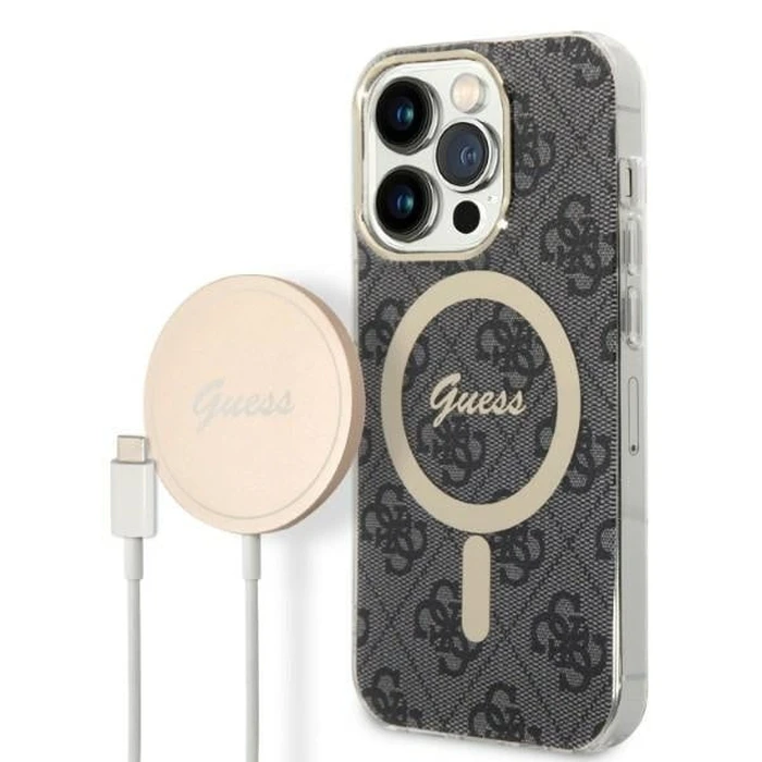 Guess GUBPP14XH4EACSK Case + Wireless Charger Apple iPhone 14 Pro Max black hard case 4G Print MagSafe