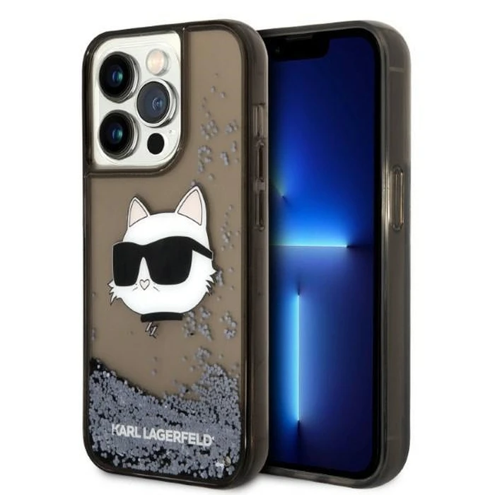 Karl Lagerfeld KLHCP14LLNCHCK Apple iPhone 14 Pro black hardcase Glitter Choupette Head