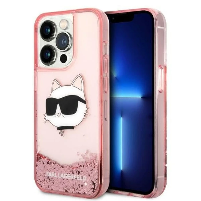 Karl Lagerfeld KLHCP14LLNCHCP Apple iPhone 14 Pro pink hardcase Glitter Choupette Head