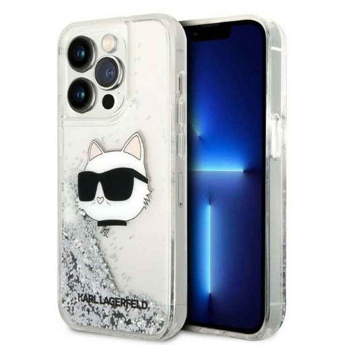 Karl Lagerfeld KLHCP14LLNCHCS Apple iPhone 14 Pro silver hardcase Glitter Choupette Head