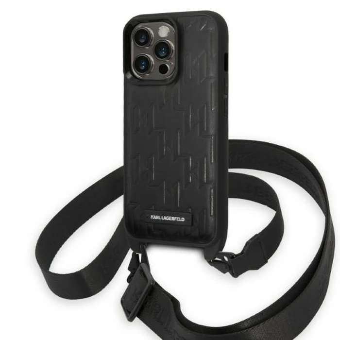 Karl Lagerfeld KLHCP14LSTMMK Apple iPhone 14 Pro hardcase black Monogram Plaque Logo Strap