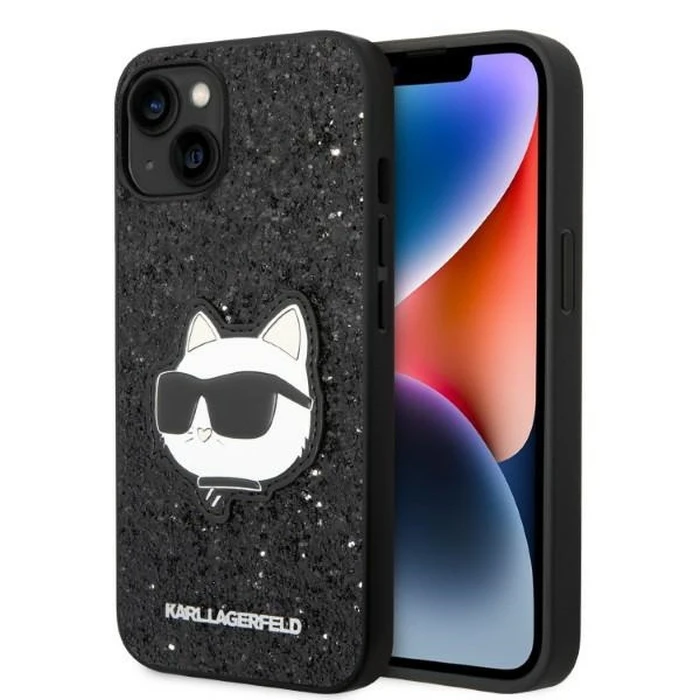 Karl Lagerfeld KLHCP14MG2CPK Apple iPhone 14 Plus / 15 Plus black hardcase Glitter Choupette Patch