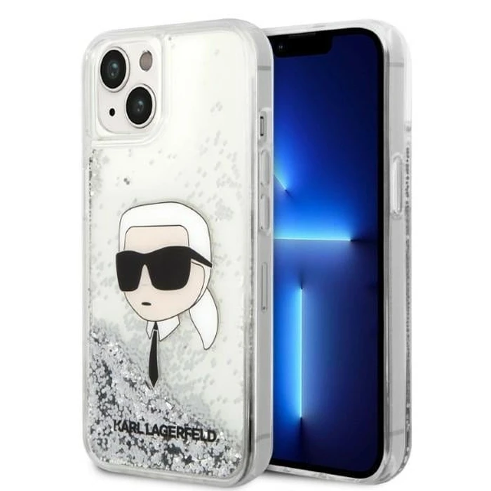 Karl Lagerfeld KLHCP14MLNKHCH Apple iPhone 14 Plus / 15 Plus silver hardcase Glitter Karl Head