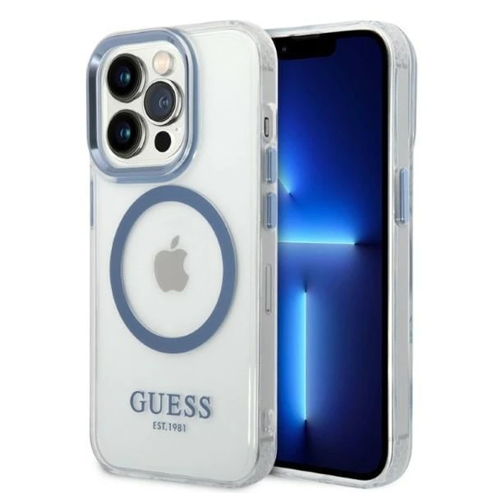 Guess GUHMP14XHTRMB Apple iPhone 14 Pro Max blue hard case Metal Outline Magsafe