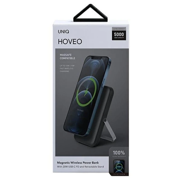 Powerbank UNIQ Hoveo 5000mAh USB-C 20W PD Fast charge Wireless Magnetic charcoal grey