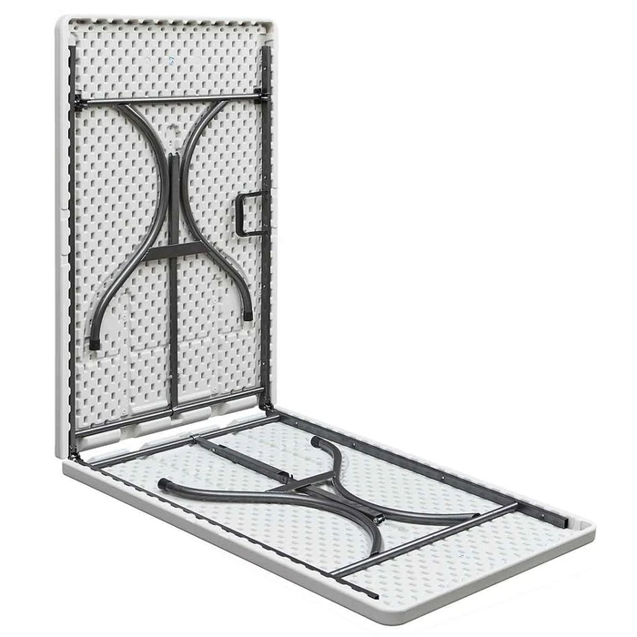 Metal Catering Foldable Briefcase Table, White, 244 x 76 x 72 cm