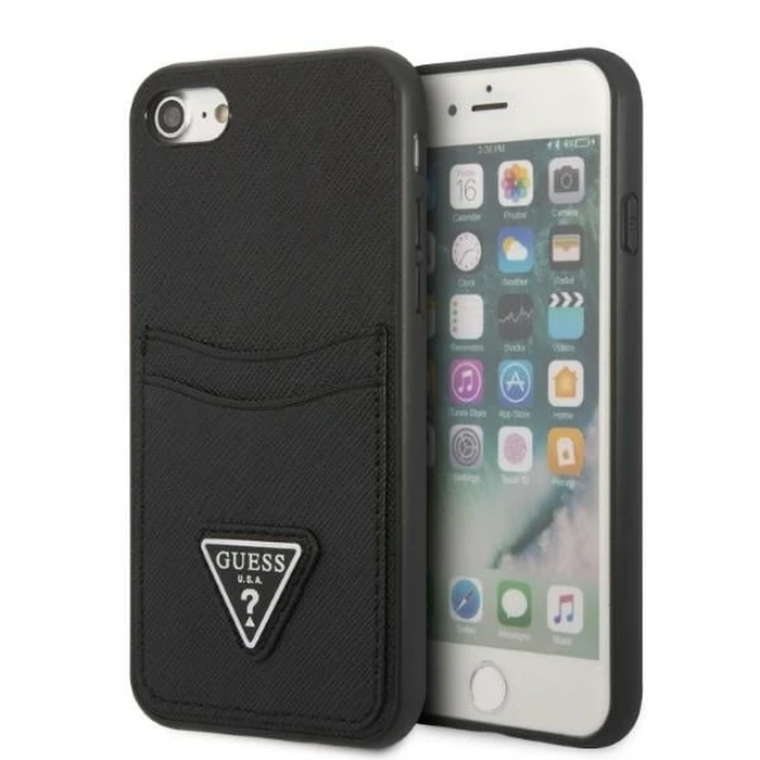 Guess GUHCI8PSATPK Apple iPhone SE 2022/SE 2020/8/7 hardcase black hardcase Saffiano Triangle Logo Cardslot