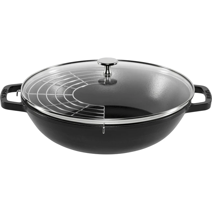 Staub Τηγάνι Wok από Χυτοσίδηρο 30 εκ. με Καπάκι, Μαύρο