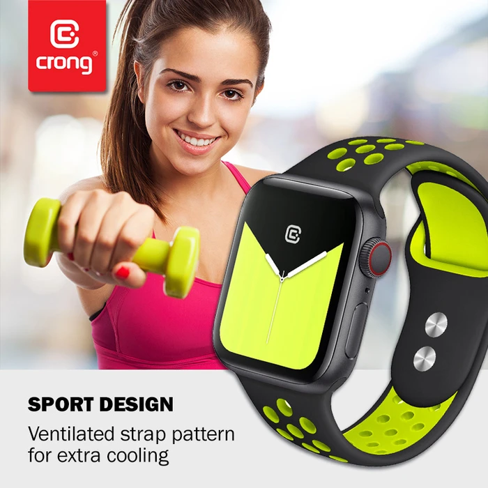 Band Crong Duo Sport Apple Watch 4/5/6/7/SE/8/9/10 40/41/42mm (black/lime)
