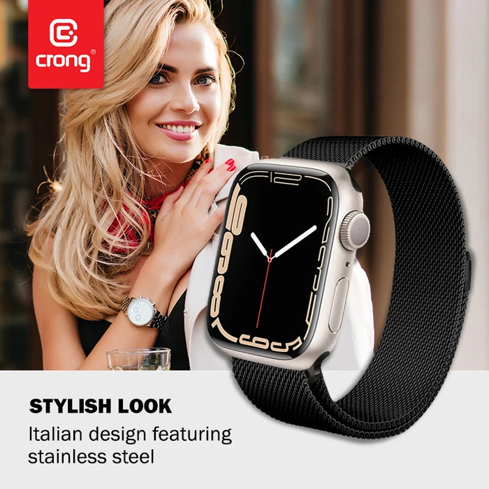 Bracelet Crong Milano Steel Apple Watch 4/5/6/7/SE/8/9/Ultra 44/45/49mm (black)