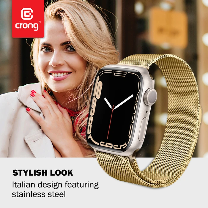 Bracelet Crong Milano Steel Apple Watch 4/5/6/7/SE/8/9/Ultra 44/45/49mm (gold)
